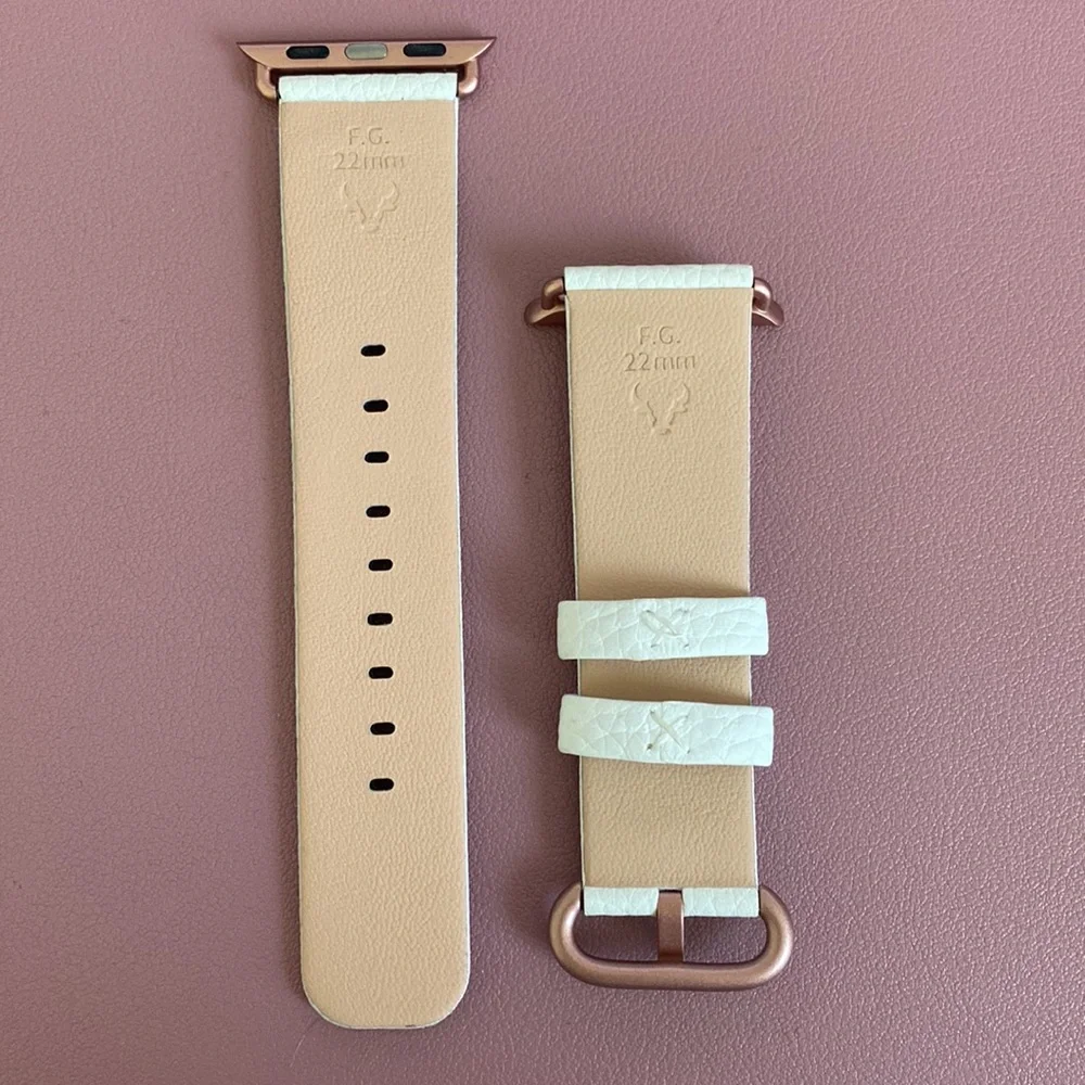 Apple Watch band 22mm white leather with rose gold hardware